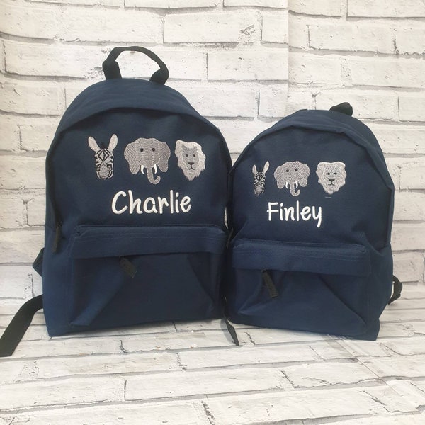 Personalised Toddler Backpack, Embroidered Elephant Rucksack, Lion Nursey Bag, Zebra School Bag, Unisex, Boy, Girl, Zoo Animal rucksack.