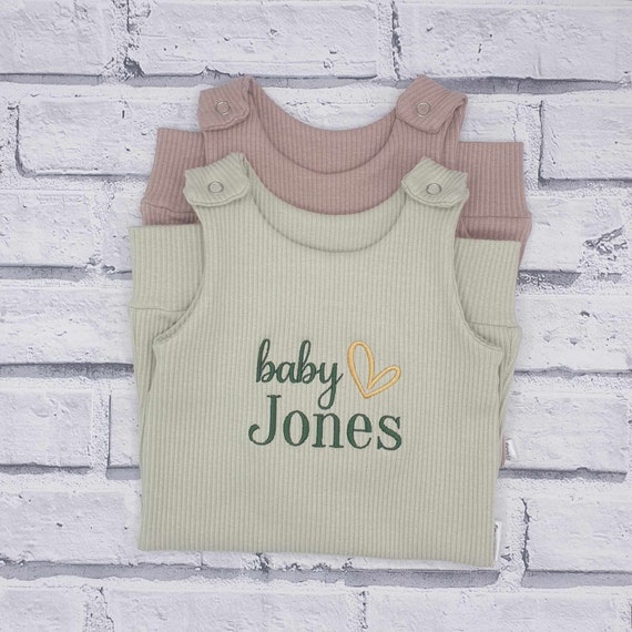 Personalised Ribbed Romper, Embroidered Baby Dungarees, Personalised Coming Home Outfit, New Baby Gift Set, New Baby Outfit