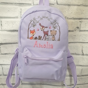 Personalised Toddler Backpack, Embroidered Woodland Animal Rucksack, Personalised Woodland Theme Preschool Bag, Forest Animal Backpack