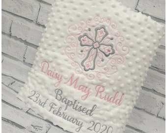 Personalised  Christening Blanket, Embroidered Baptism Blanket, Christening Gift, Baby Gift, Bubble/Sherpa Fleece White Blanket