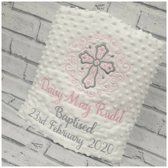 Personalised  Christening Blanket, Embroidered Baptism Blanket, Christening Gift, Baby Gift, Bubble/Sherpa Fleece White Blanket