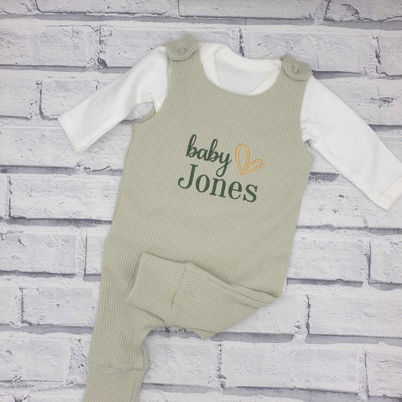 Personalised Ribbed Romper, Embroidered Baby Dungarees, Personalised Coming Home Outfit, New Baby Gift Set, New Baby Outfit