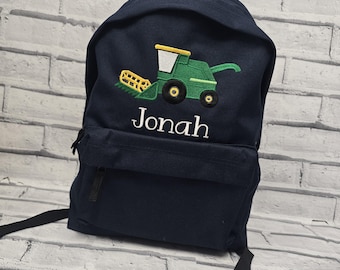 Personalised  Combine Harvester Toddler Backpack, Embroidered Tractor Rucksack, Nursey School Bag