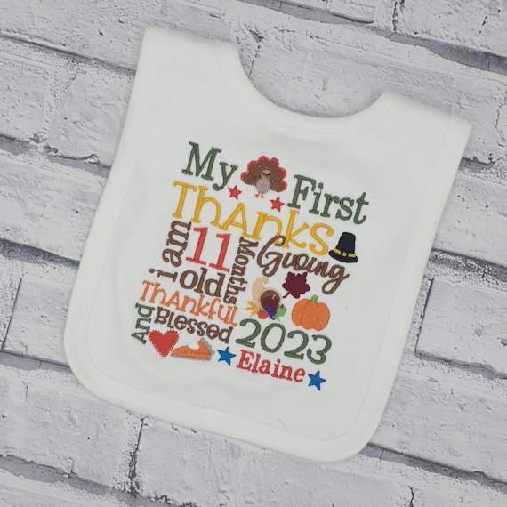 Personalised My First Thanksgiving  Bib, Embroidered 1st Thanksgiving Baby Bib, Baby Gift, Turkey/ Pumpkin Design