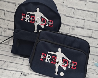 Personalised Toddler Backpack and Lunch Bag Set, Perdonalised Football Rucksack, Embroidered Football Lunch Box, Football Nursery Rucksack