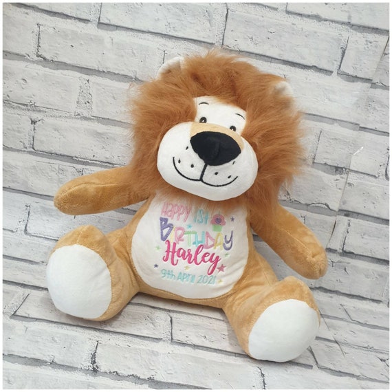 Personalised First Birthday Teddy Bear, Embroidered Lion Teddy Bear, Baby Gift