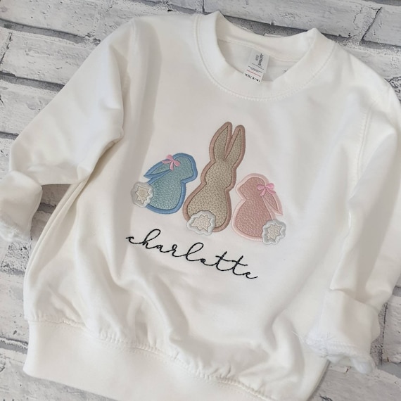 Personalised Easter Sweatshirt, Embroidered Easter Jumper, Bunny Sweatshirt, Personalised Bunny Sweater, Childs Easter Jumper