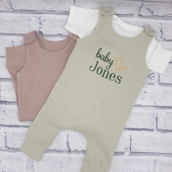 Personalised Ribbed Romper, Embroidered Baby Dungarees, Personalised Coming Home Outfit, New Baby Gift Set, New Baby Outfit