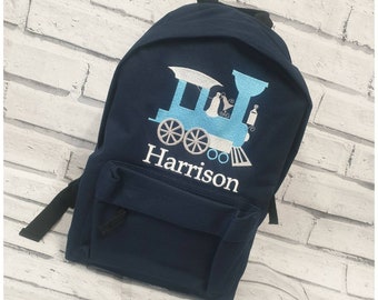 Personalised Train Design Backpack, Rucksack,Nursey, School Bag, Unisex, Boy, Girl