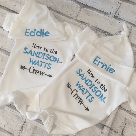 Personalised Baby Set, Embroidered Baby Vest And Hat Set, Baby Boy Outfit, Personalised Coming Home Outfit, Embroidered Baby Shower Gift,