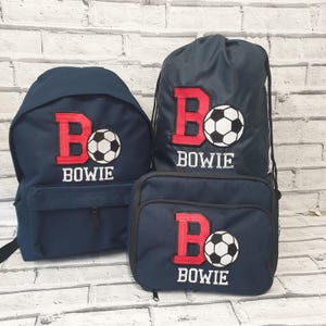 Sac à dos de football personnalisé, ensemble sac Pe et sac à lunch, sac à dos de football, boîte à lunch de football, sac de football brodé avec cordon,