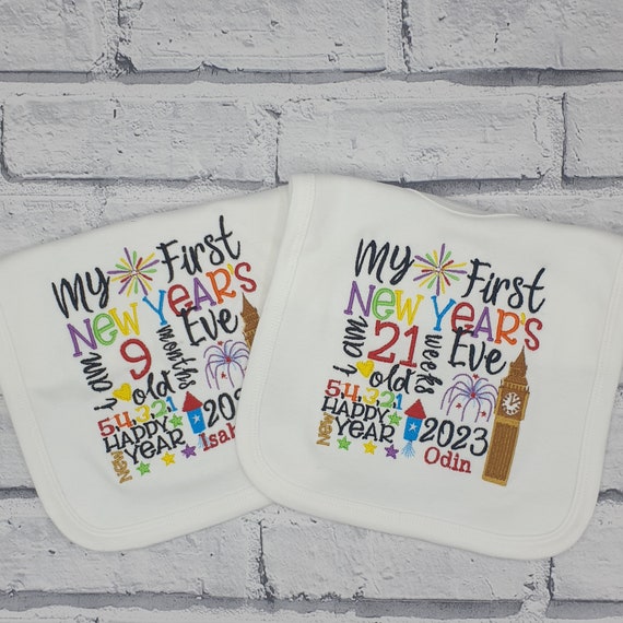 Personalised My First New Years Eve Bib, Embroidered 1st New Years Eve Bib, Baby Gift,