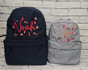 Personalised Toddler Backpack, Embroidered Fire Truck Rucksack, Fire Engine Nursey Bag, Fireman School Bag, Unisex Nursery Rucksack