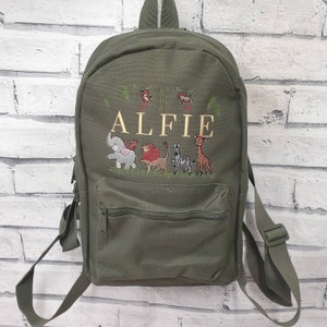Sac à dos personnalisé pour tout-petit, sac à dos safari brodé, sac à dos éléphant, sac safari pour chambre de bébé, sac à dos lion, unisexe, fille, garçon, zèbre