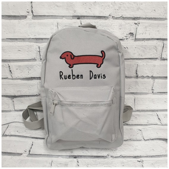 Personalised Toddler Sausage Dog Backpack, Embroidered Dachshund Rucksack, Nursey, School Bag, Unisex, Boy, Girl