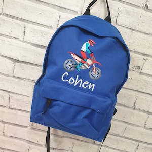Sac à dos personnalisé pour tout-petit design motocross, sac à dos brodé pour moto tout-terrain, chambre d'enfant, cartable, unisexe, garçon, fille