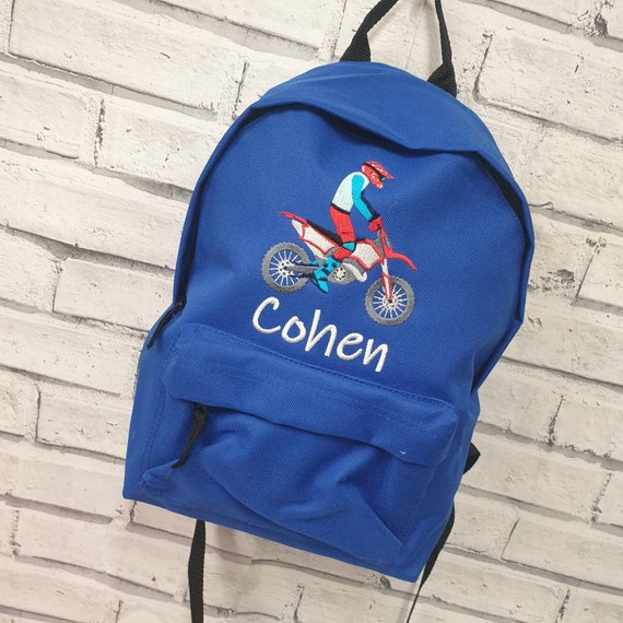 Personalised Motorcross Design Toddler Backpack,Embroidered Dirt Bike Rucksack,Nursey, School Bag, Unisex, Boy, Girl