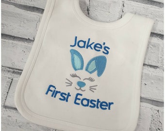 Personalised First Easter Bib, Baby Clothing, Easter Gift, Embroidered Bib, Bunny Design, 1st Easter Gift