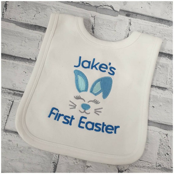 Personalised First Easter Bib, Baby Clothing, Easter Gift, Embroidered Bib, Bunny Design, 1st Easter Gift