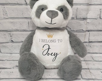 Orsetto di peluche personalizzato con la scritta "Io appartengo a...", peluche personalizzato ricamato, regalo per neonato.