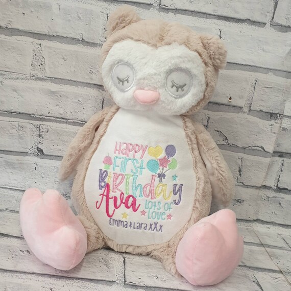 Personalised First Birthday Owl Teddy Bear , Embroidered 1st Birthday Gift, Embroidered Owl, Girl Or Boy, Embroidered Bears