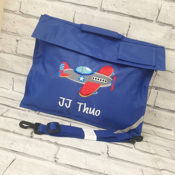 Personalised Book Bag, Embroidered plane School Bag, Personalised Classic Book Bags, Aeroplane Book Bag