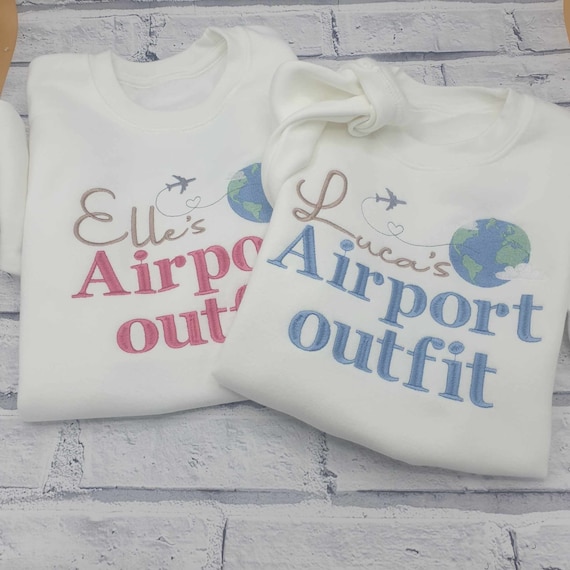 Personalised Airport Jumper, Embroidered Travel Sweatshirt, Personalised Holiday Sweatshirt, Kids Holiday Clothing, Baby Travel Clothing