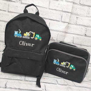 Ensemble sac à dos et sac à lunch personnalisé pour tout-petit, sac à dos train, boîte à lunch tracteur, sac isotherme, modèle digger, sac pour chambre d'enfant, sac d'école