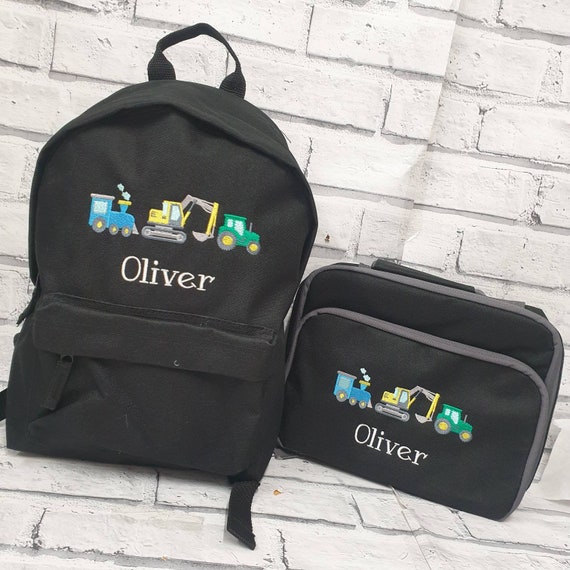 Personalised Toddler Backpack and Lunch Bag Set, Train Rucksack, Tractor Lunch Box, Cooler Bag, Digger Design, Nursery Bag, School Bag