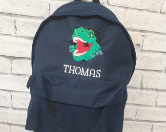 Personalised Toddler Rucksack, Embroidered T Rex Backpack,Dinosaur Nursey Bag, School Bag, Unisex, Boy, Girl