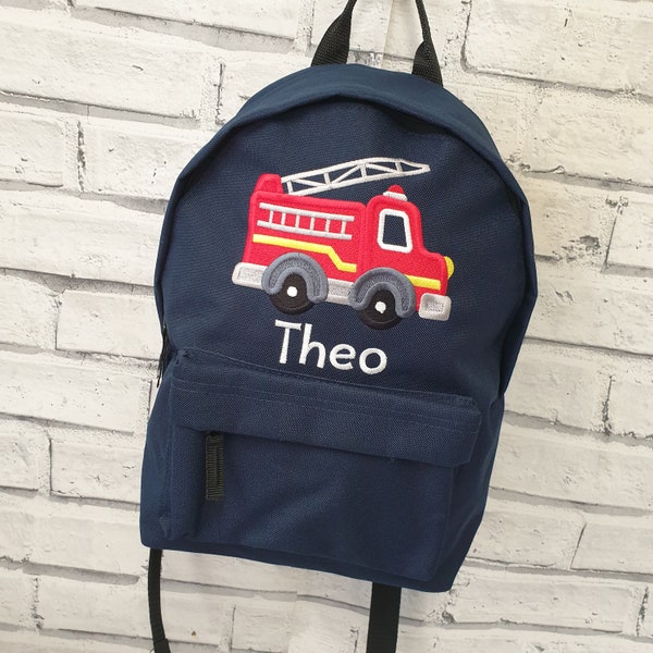 Personalised Fire Engine Backpack, Embroidered Toddler Rucksack,Nursey Bag, School Bag, Unisex, Boy, Girl, Red Fire Truck Bag