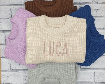 Personalised Knitted Jumper, Embroidered Knitted Sweater, Chunky Knit Baby Jumper, Embroidered Toddler Jumper, Personalised Baby Sweater