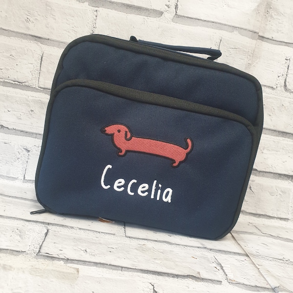 Personalised Dachshund Lunchbox, Embroidered Sausage Dog Lunchbag, Personalised Insulated Lunchbox, Embroidered School Lunchbox