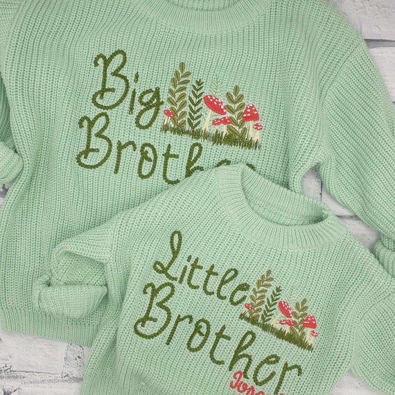 Personalised Matching Sibling Set, Sibling Matching Jumper Set, Embroidered Big Brother Knitted Jumper, Personalised Little Brother sweater