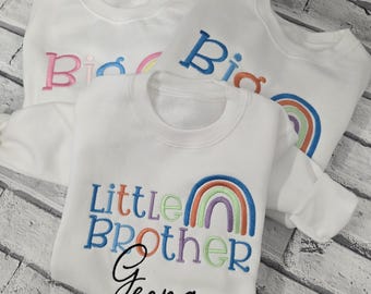 Personalised Rainbow Sibling Set, Embroidered Matching Big Brother Little Sister Sweatshirts, Big Sister Little Brother Clothing Set
