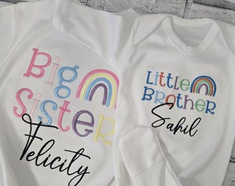 Personalised Matching Sibling Set, Sibling Matching Rainbow Set, Matching Unisex Rainbow Set, Matching T Shirts, Big Sister T shirt