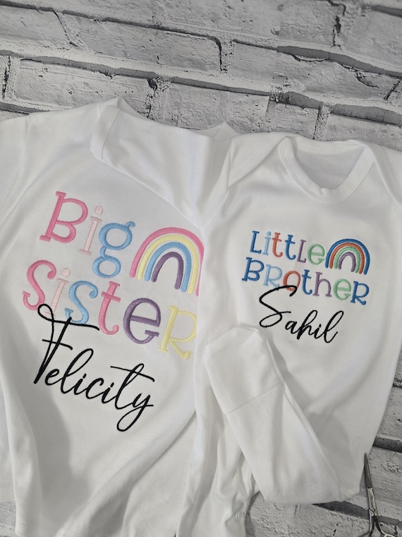 Personalised Matching Sibling Set, Sibling Matching Rainbow Set, Matching Unisex Rainbow Set, Matching T Shirts, Big Sister T shirt