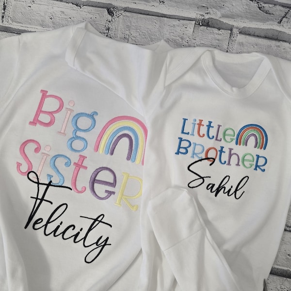 Ensemble personnalisé assorti pour frères et sœurs, ensemble arc-en-ciel assorti pour frères et sœurs, ensemble arc-en-ciel unisexe assorti, t-shirts assortis, t-shirt grande soeur