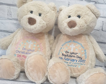 Personalised Christening Teddy Bear, Embroidered Bear, Baby Naming Day, Baptism Bear