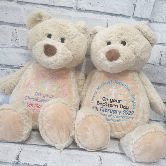 Personalised Christening Teddy Bear, Embroidered Bear, Baby Naming Day, Baptism Bear