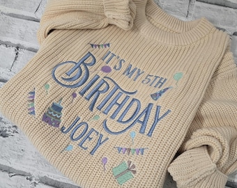 Personalised Birthday Jumper, Embroidered Birthday Knitted jumper,  personalised 5th Birthday Jumper, Embroidered Birthday Sweater,