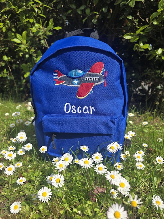Personalised Toddler Plane Backpack, Custom Embroidered Children's Rucksack, Kids Airplane Nursery Bag, Boy Girl Travel Bag