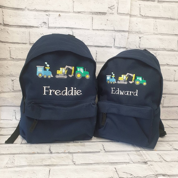 Personalised Toddler BackPack, Embroidered Tractor Rucksack, Digger Nursey Bag, Train School Bag, Unisex, Boy, Girl, Construction Rucksack