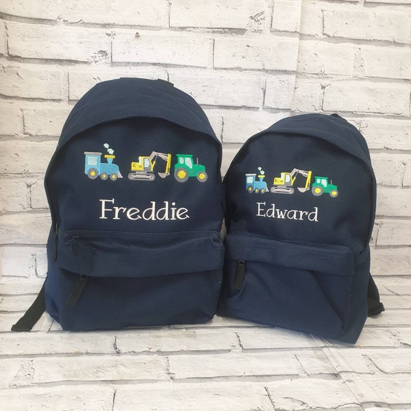 Mochila personalizada para niños pequeños, mochila tractor bordada, bolsa de enfermería excavadora, bolsa escolar de tren, unisex, niño, niña, mochila de construcción