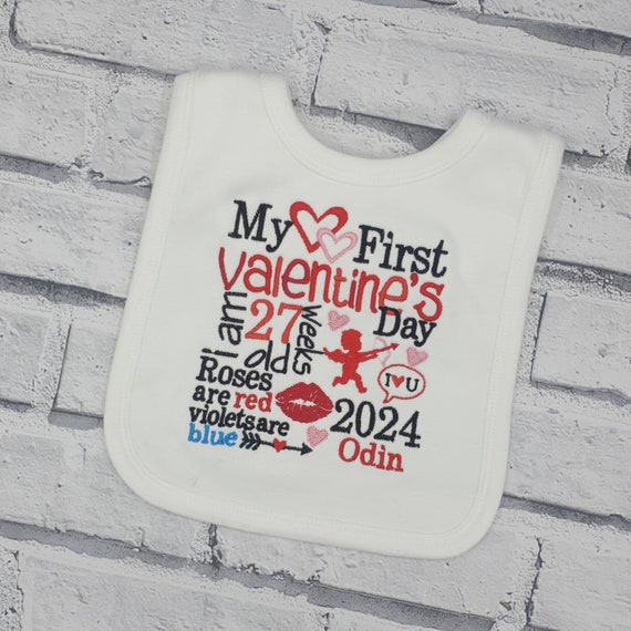 Personalised My First Valentines day Bib, Embroidered 1st Valentines day Baby Bib, Baby Gift,
