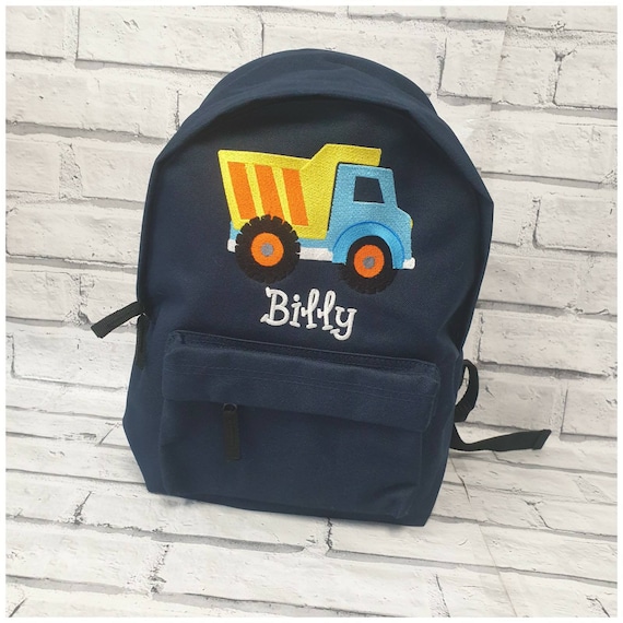 Personalised Toddler Backpack, Embroidered Tipper Truck Rucksack, Personalised Nursery Bag, Embroidered Dump Truck Rucksack, Pre School Bag