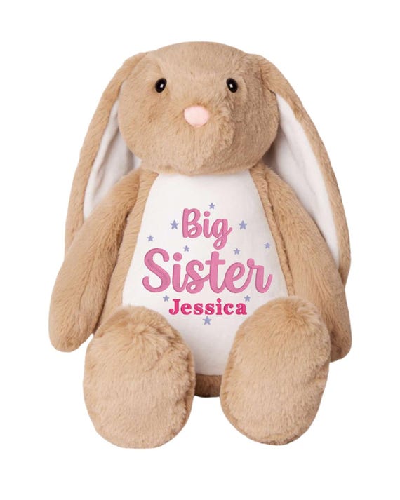 Personalised Big Sister Soft Toy, Embroidered Girl Stuffed Animal, Custom Sibling Teddy Bear Gift