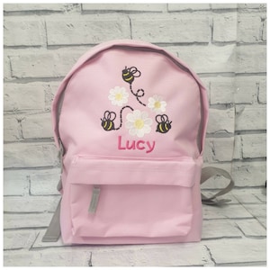 Sac à dos personnalisé abeille pour tout-petit, sac à dos brodé de fleurs, chambre d'enfant, cartable, unisexe, garçon, fille