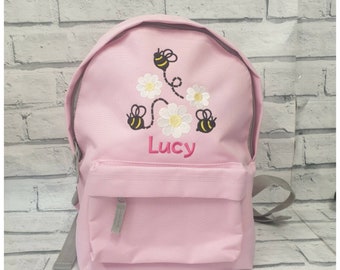 Personalised Toddler Bee Backpack, Embroidered Flower Design Rucksack,Nursey, School Bag, Unisex, Boy, Girl