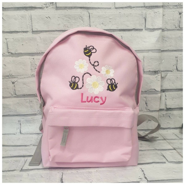 Personalised Toddler Bee Backpack, Embroidered Flower Design Rucksack,Nursey, School Bag, Unisex, Boy, Girl